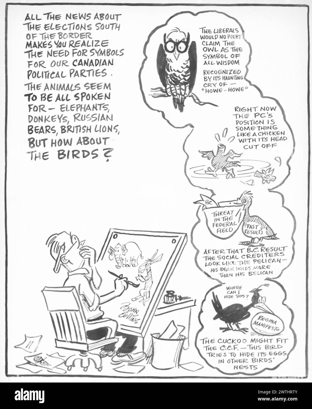 Dessin animé - leur donner l'oiseau. John Collins (1917-2007) Banque D'Images