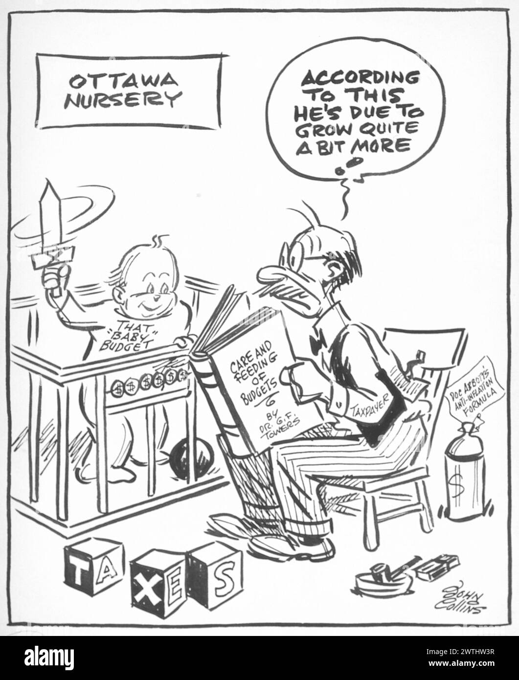 Dessin animé - baby-sitter. John Collins (1917-2007) Banque D'Images