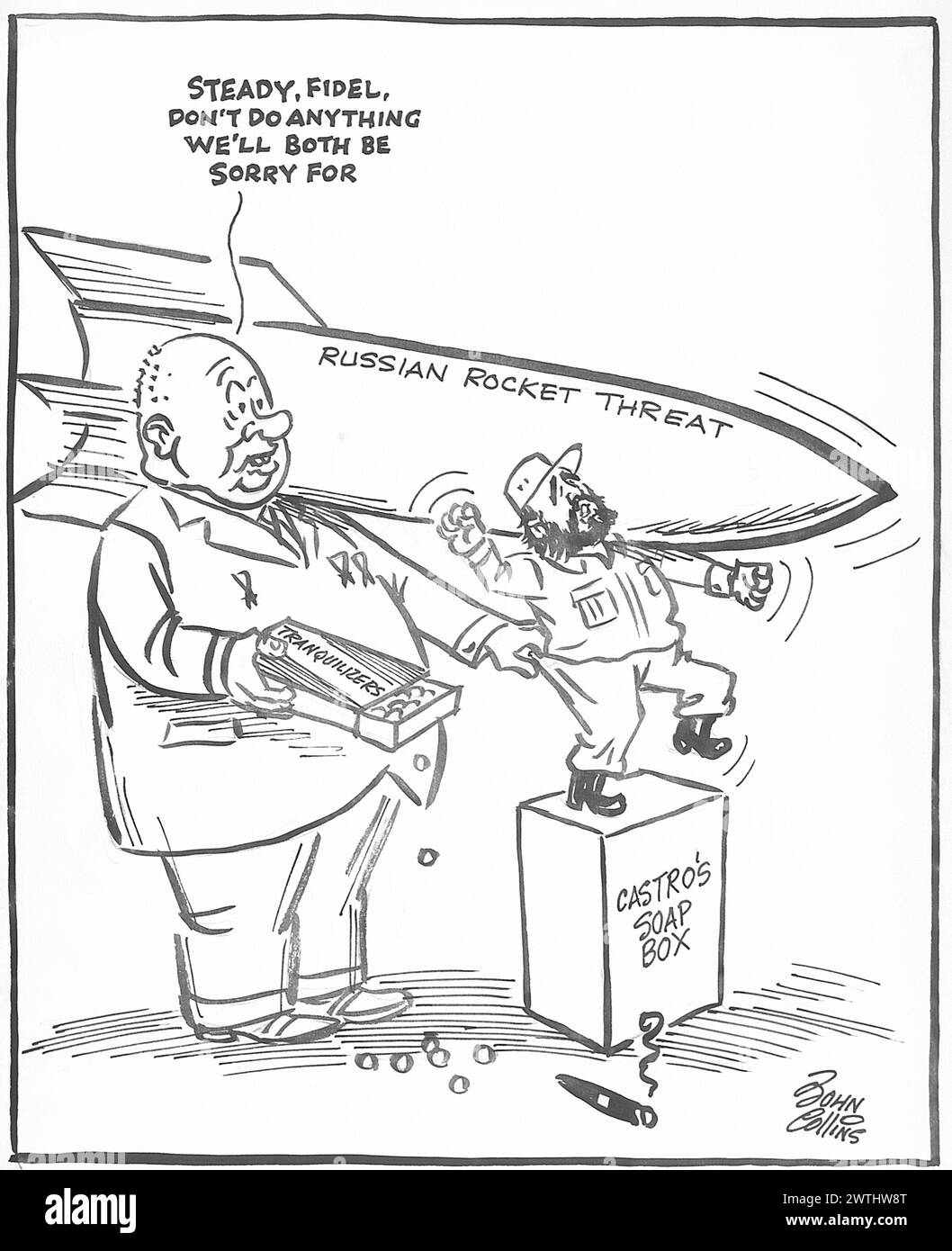 Dessin animé - le problème avec une puce sur deux épaules. John Collins (1917-2007) Banque D'Images