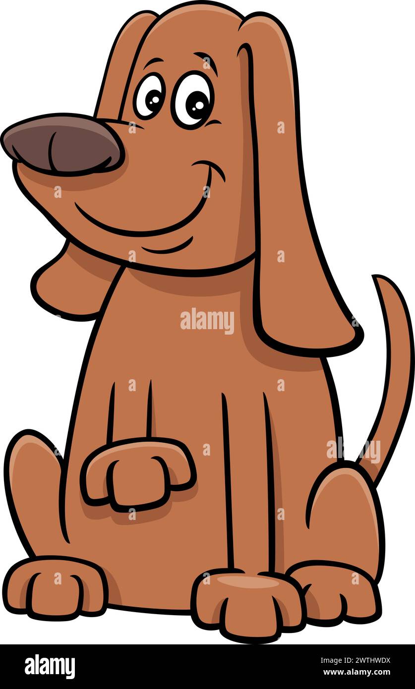 Illustration de dessin animé de drôle de chien assis personnage d'animal de bande dessinée Illustration de Vecteur