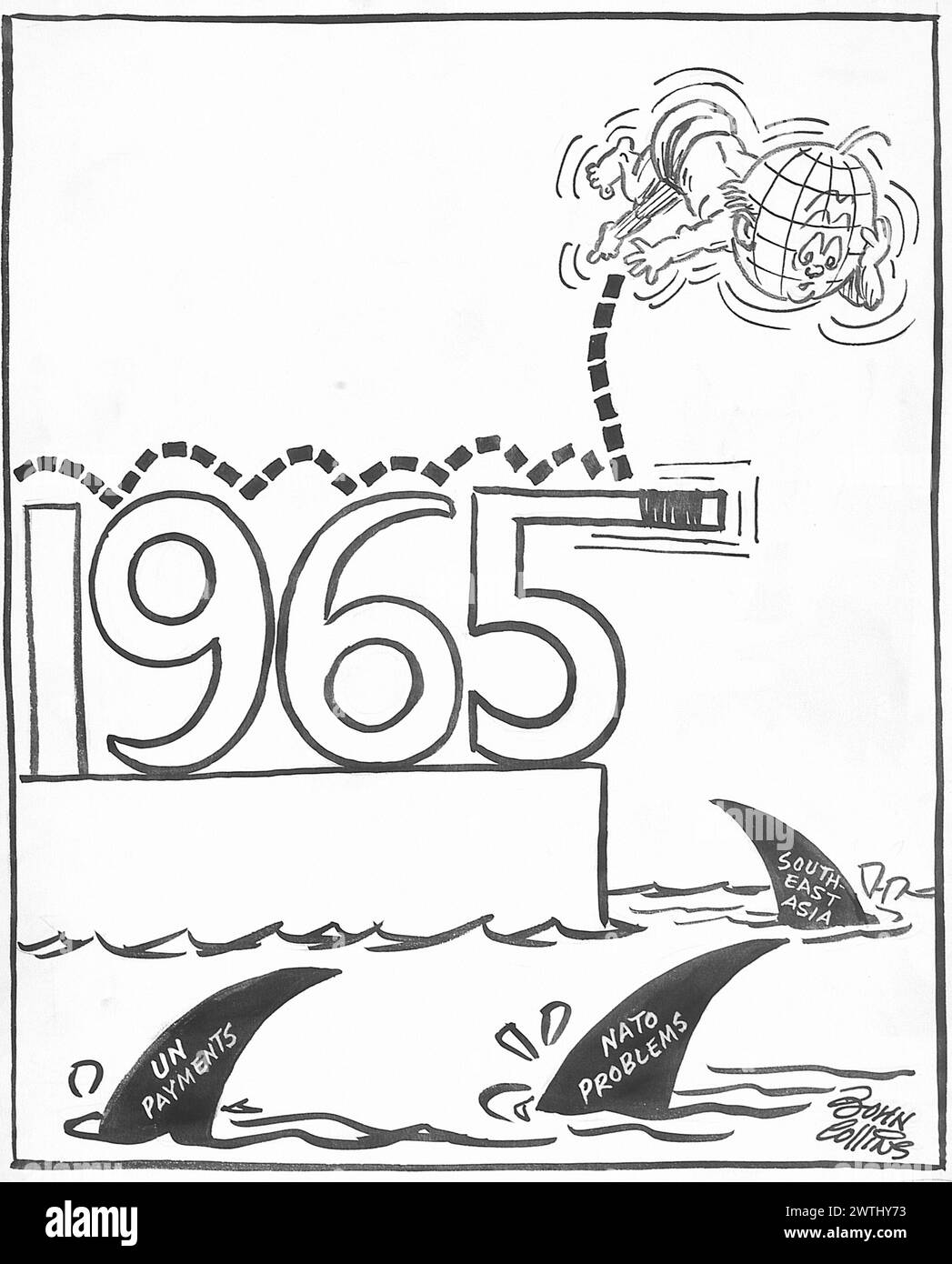 Dessin animé - tremplin du nouvel an. John Collins (1917-2007) Banque D'Images