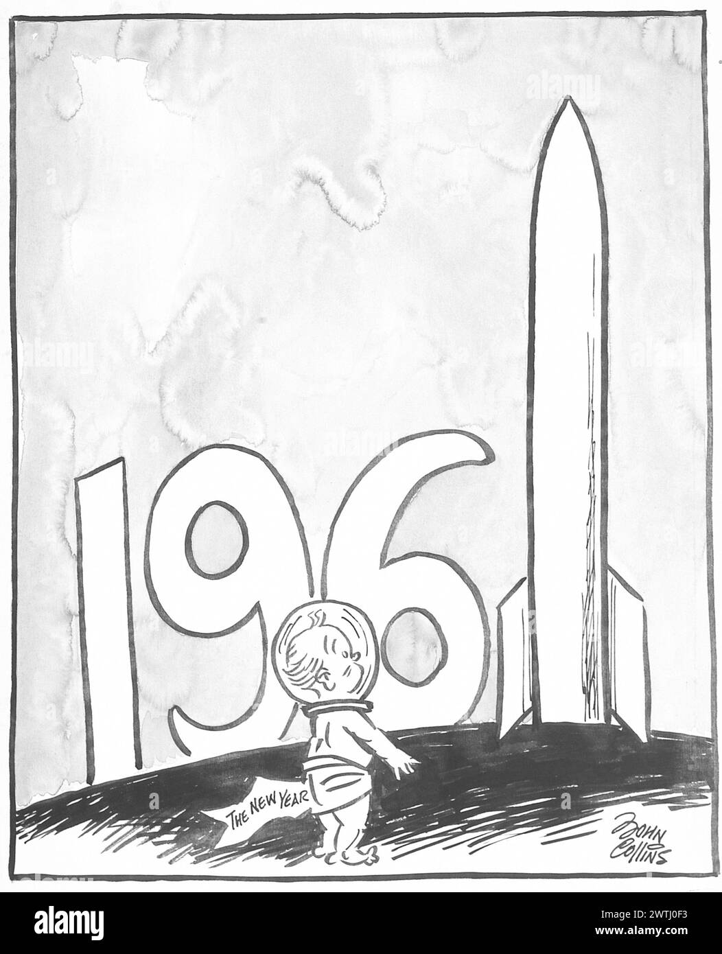 Dessin animé - nouvel an de l'âge de l'espace. John Collins (1917-2007) Banque D'Images