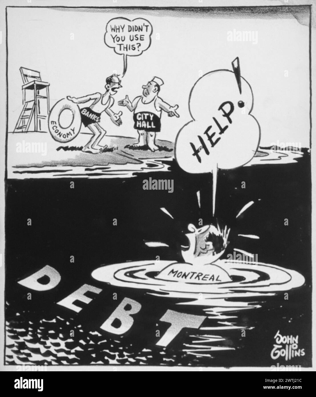 Dessin animé - sauvetage nécessaire. John Collins (1917-2007) Banque D'Images