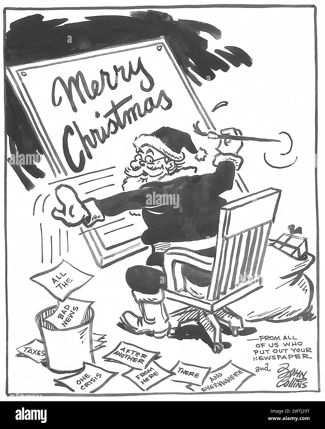 Dessin animé - prendre le contrôle de la planche à dessin. John Collins (1917-2007) Banque D'Images