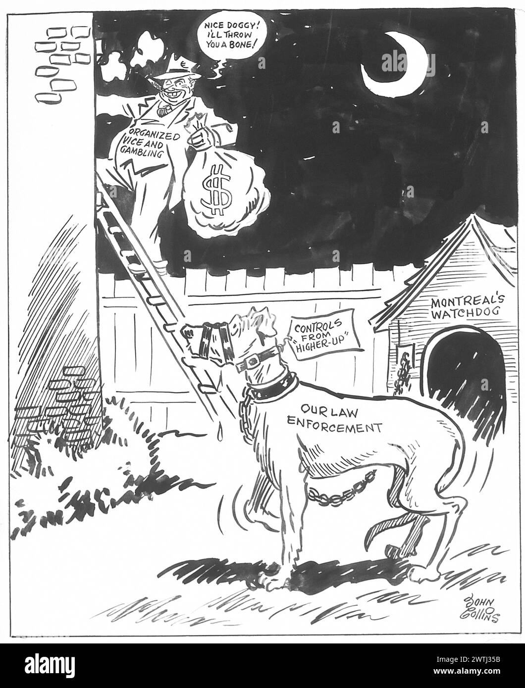 Dessin animé - temps d'enseigner à un vieux chien de nouvelles astuces. John Collins (1917-2007) Banque D'Images