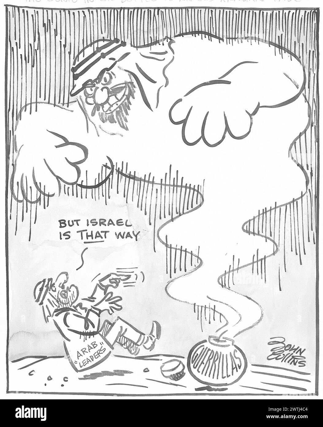 Dessin animé - le génie dans la bouteille est un vieux conte arabe. John Collins (1917-2007) Banque D'Images