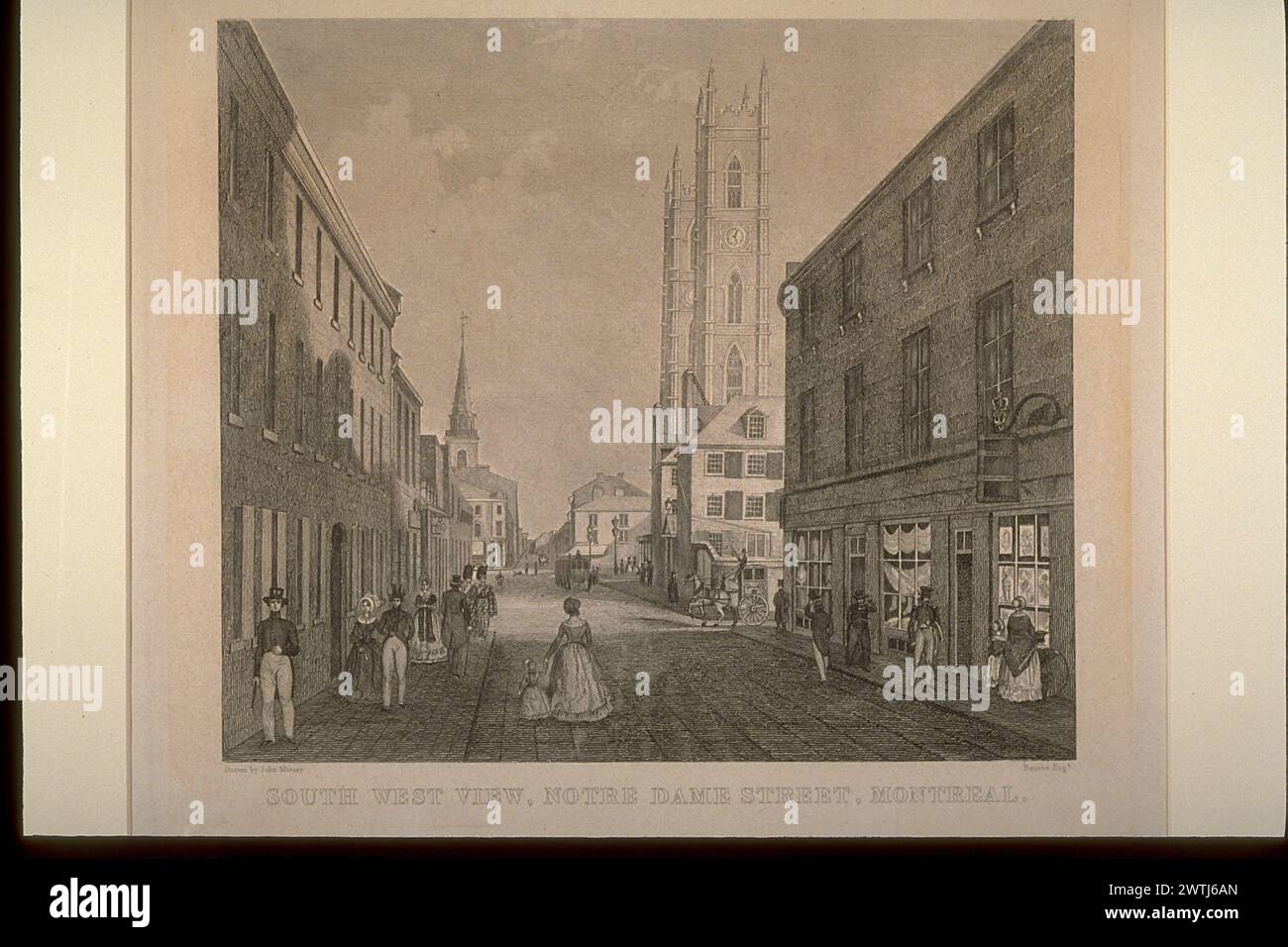 Gravure - vue sud-ouest, rue notre Dame, Montréal, 1843-44 John Murray (1810-1870?) Banque D'Images