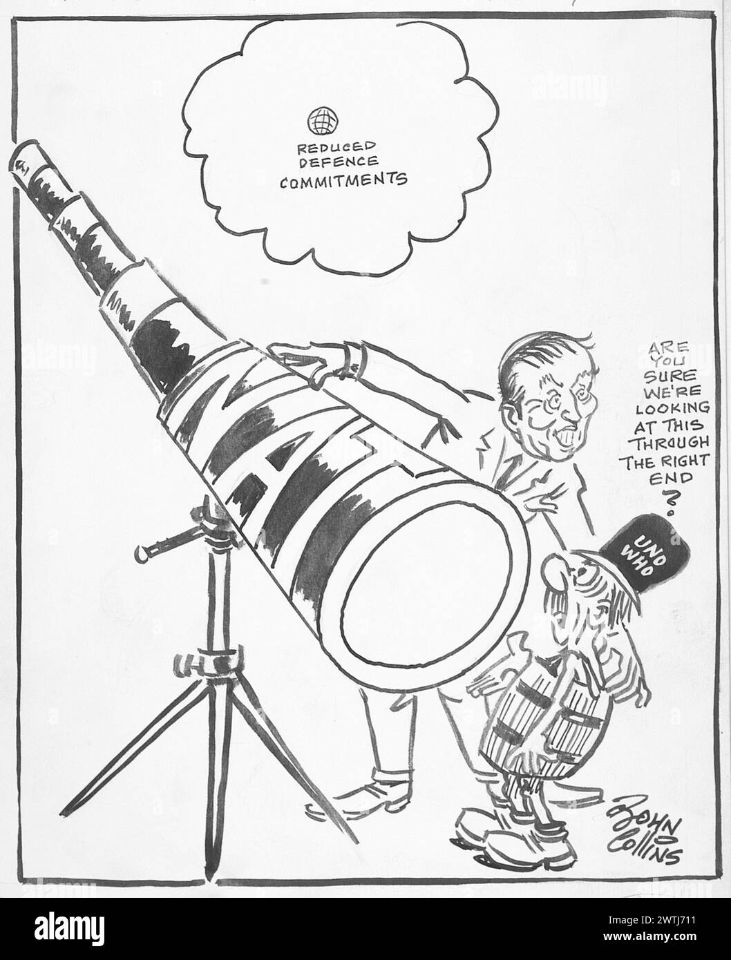 Caricature - Un nouveau regard sur la politique étrangère. John Collins (1917-2007) Banque D'Images