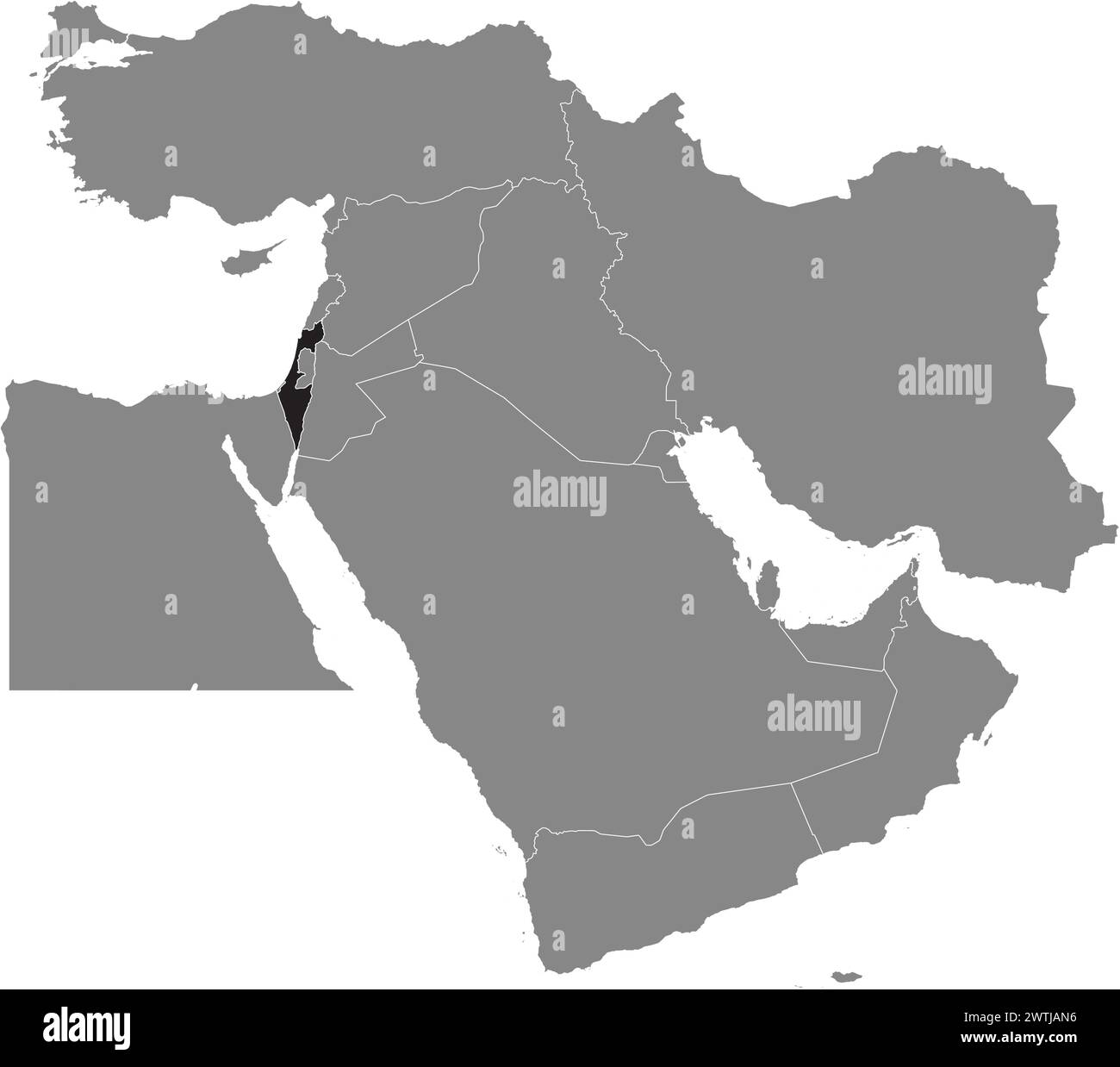 Carte noire d'ISRAËL à l'intérieur de la carte grise du moyen-Orient Illustration de Vecteur