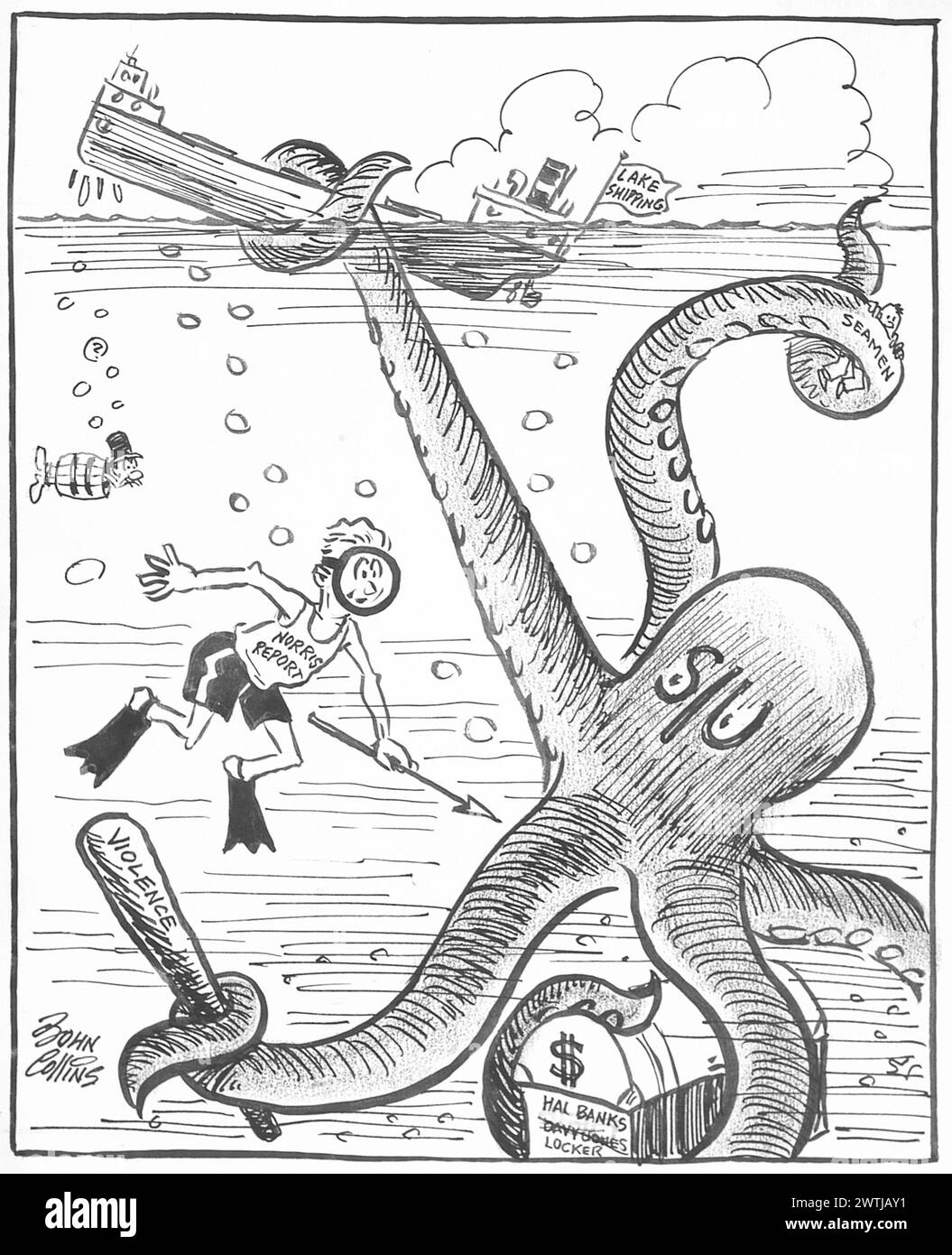 Dessin animé - découvertes des profondeurs. John Collins (1917-2007) Banque D'Images