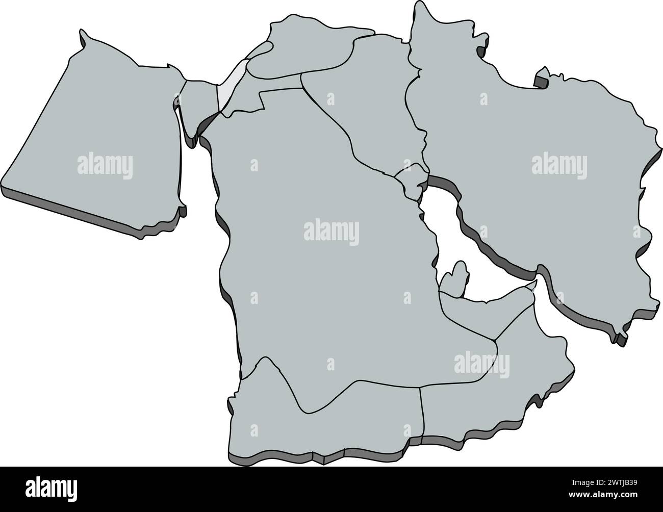 Carte argentée d'ISRAËL à l'intérieur de la carte gris foncé du moyen-Orient Illustration de Vecteur