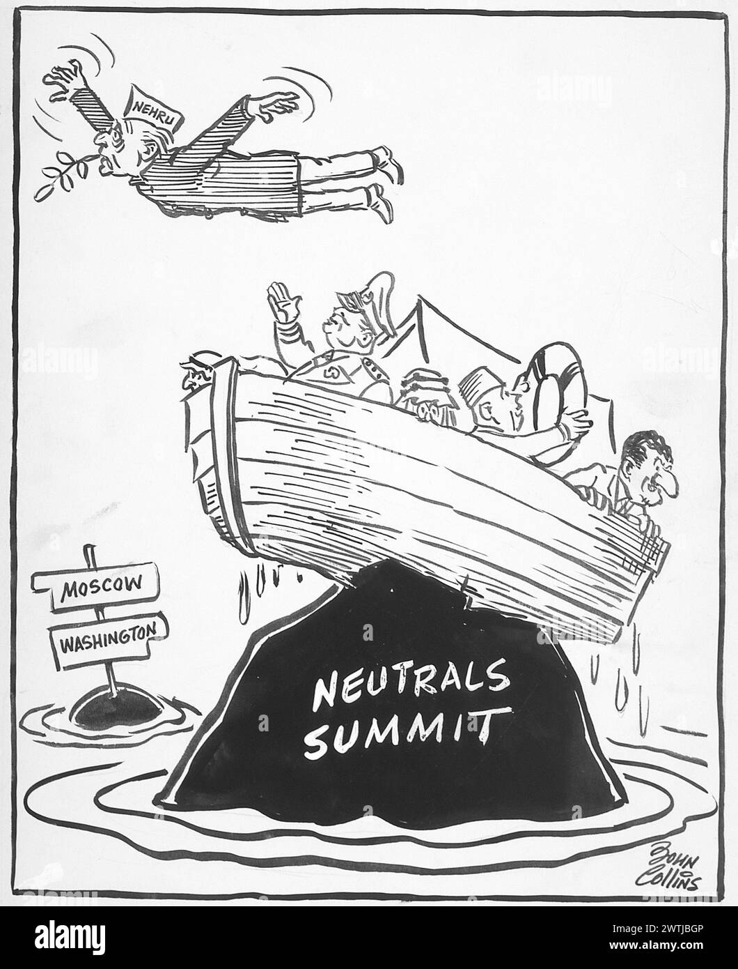 Dessin animé - envoi d'une colombe. John Collins (1917-2007) Banque D'Images