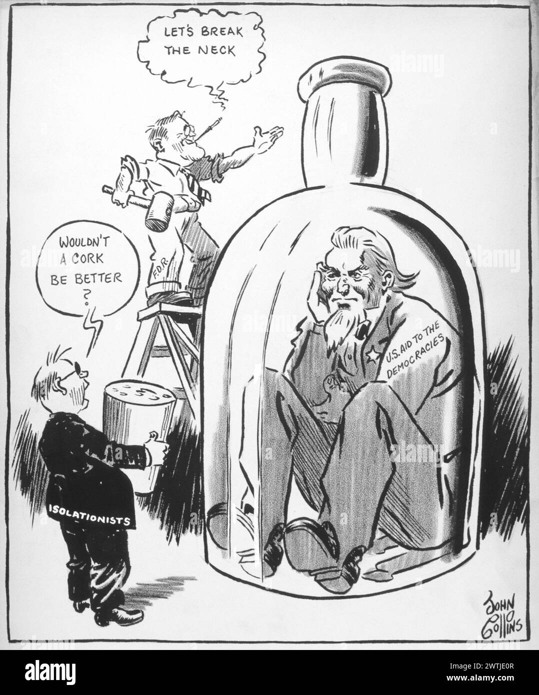 Dessin animé - génie dans la bouteille. John Collins (1917-2007) Banque D'Images