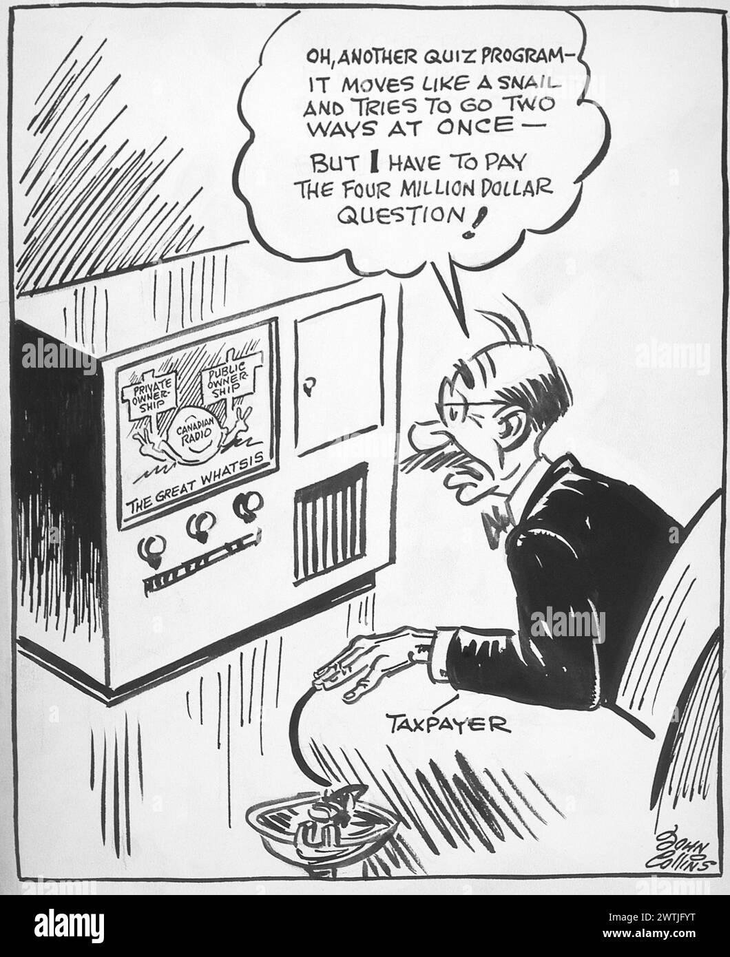 Cartoon - Programme de télévision d'Ottawa. John Collins (1917-2007) Banque D'Images