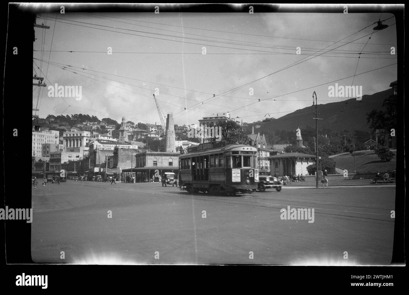 Lambton Quay, négatifs argentés en gélatine Wellington, négatifs noir et blanc Banque D'Images