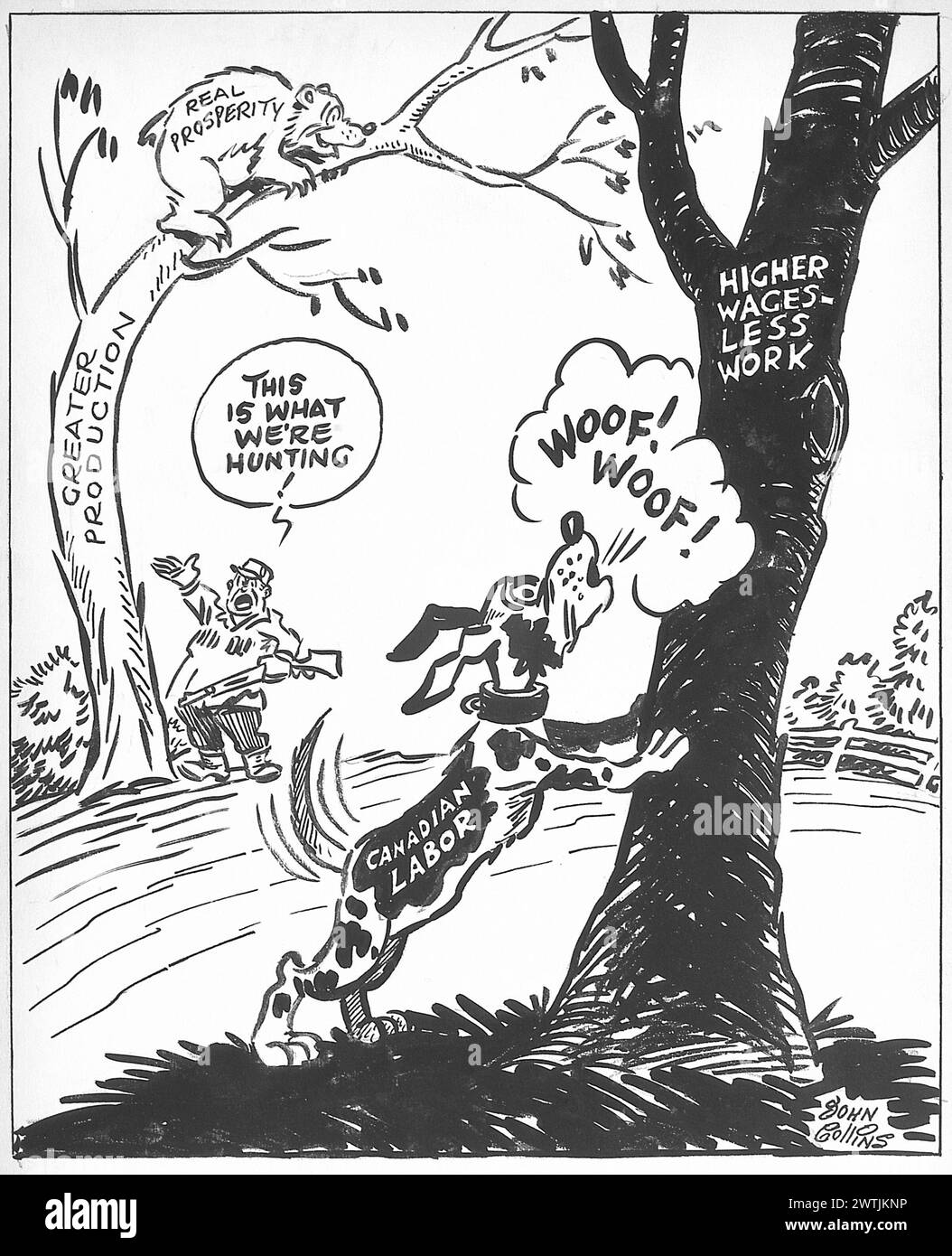 Dessin animé - aboyer le mauvais arbre. John Collins (1917-2007) Banque D'Images