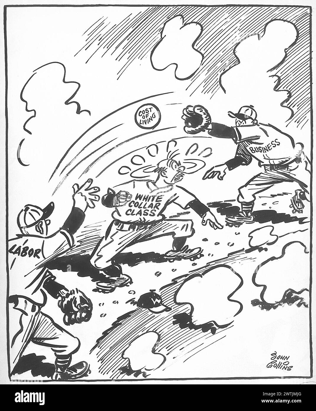 Dessin animé - L'homme au milieu. John Collins (1917-2007) Banque D'Images