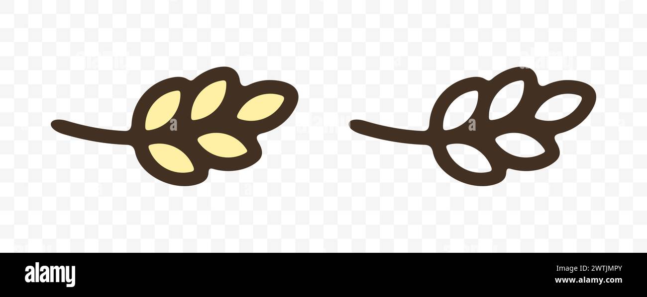 Épis de blé ou épillets avec grains, grains entiers et grains de céréales, graphisme. Agriculture et agriculture, plantes, récolte de céréales, alimentation et boulangerie Illustration de Vecteur