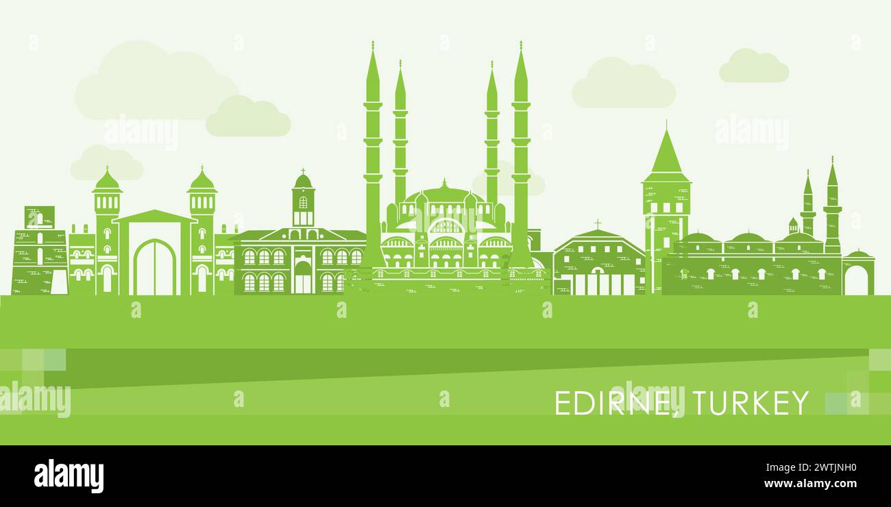 Panorama vert Skyline de la ville d'Edirne, Turquie - illustration vectorielle Illustration de Vecteur