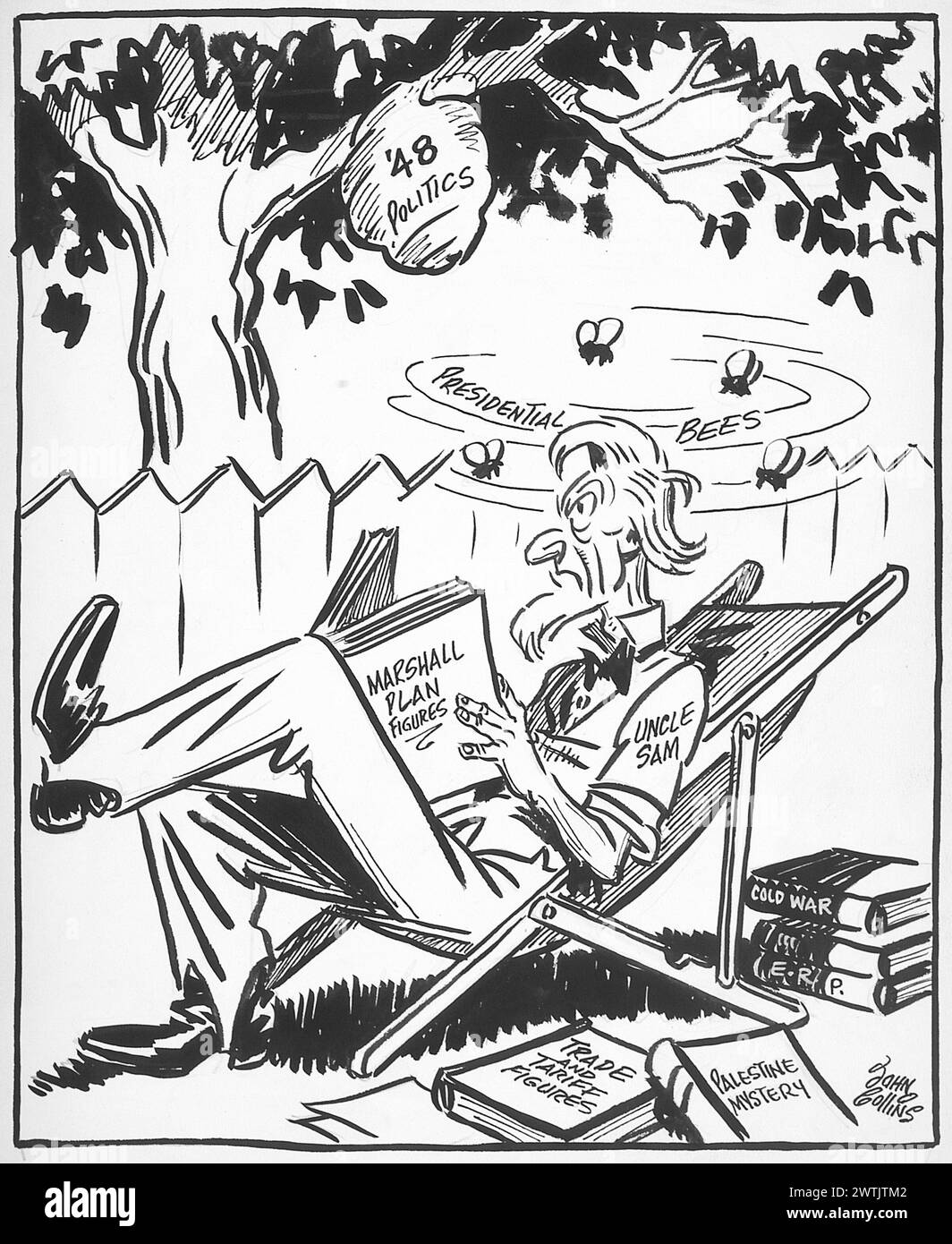 Dessin animé - n'aide pas un collègue à se concentrer. John Collins (1917-2007) Banque D'Images