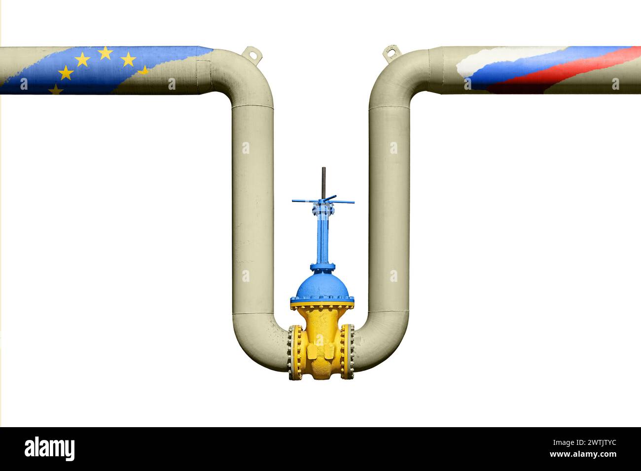 Vanne d'arrêt ukrainienne sur le gazoduc entre la Russie et l'Union européenne. Tensions géopolitiques sur les ressources énergétiques Banque D'Images