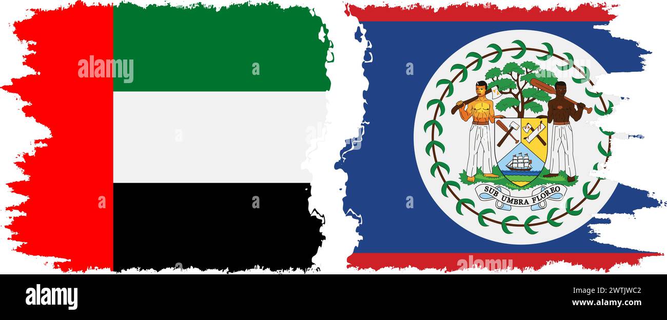 Belize et les Émirats arabes Unis grunge drapeaux connexion, vecteur Illustration de Vecteur