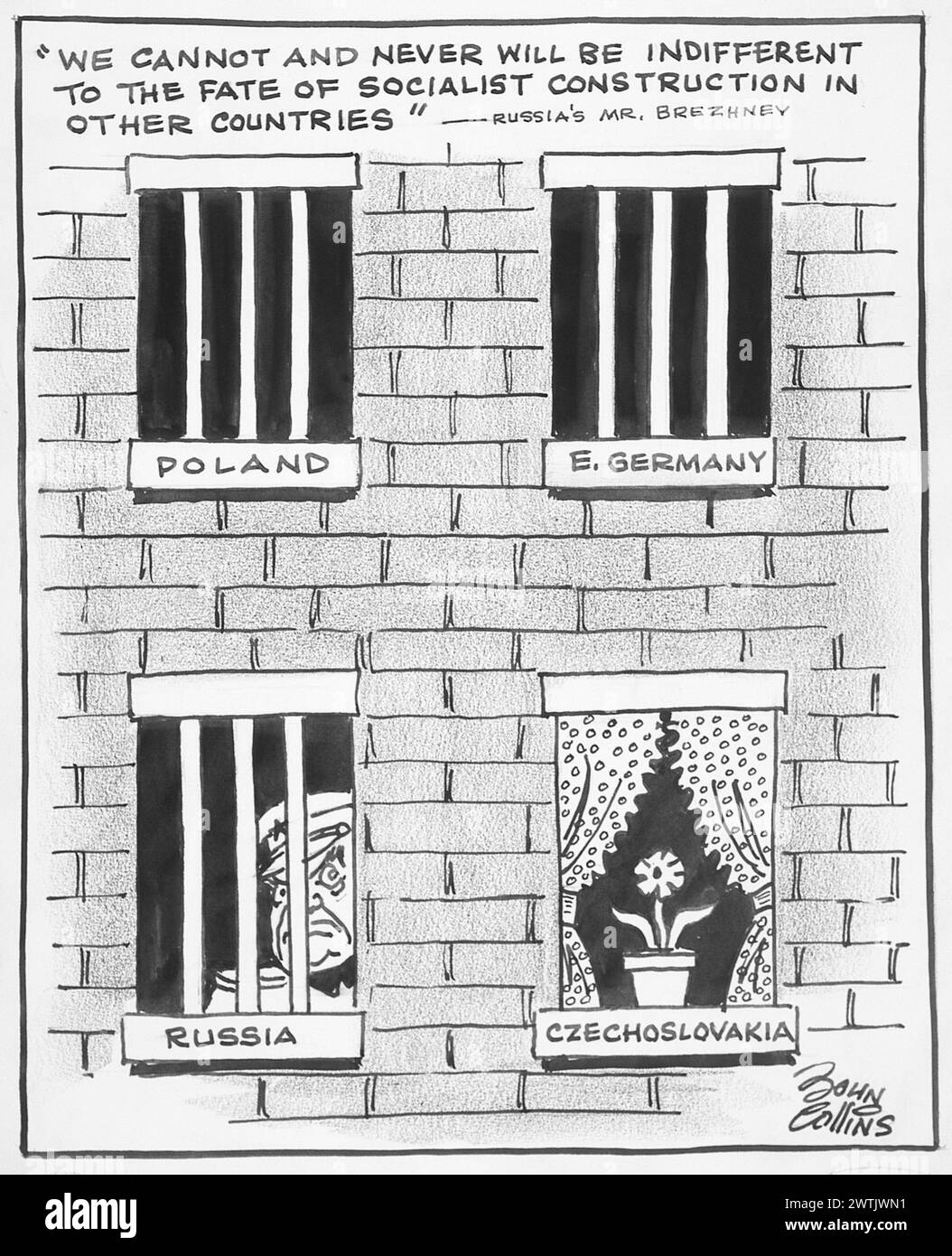 Dessin animé - construction socialiste. John Collins (1917-2007) Banque D'Images