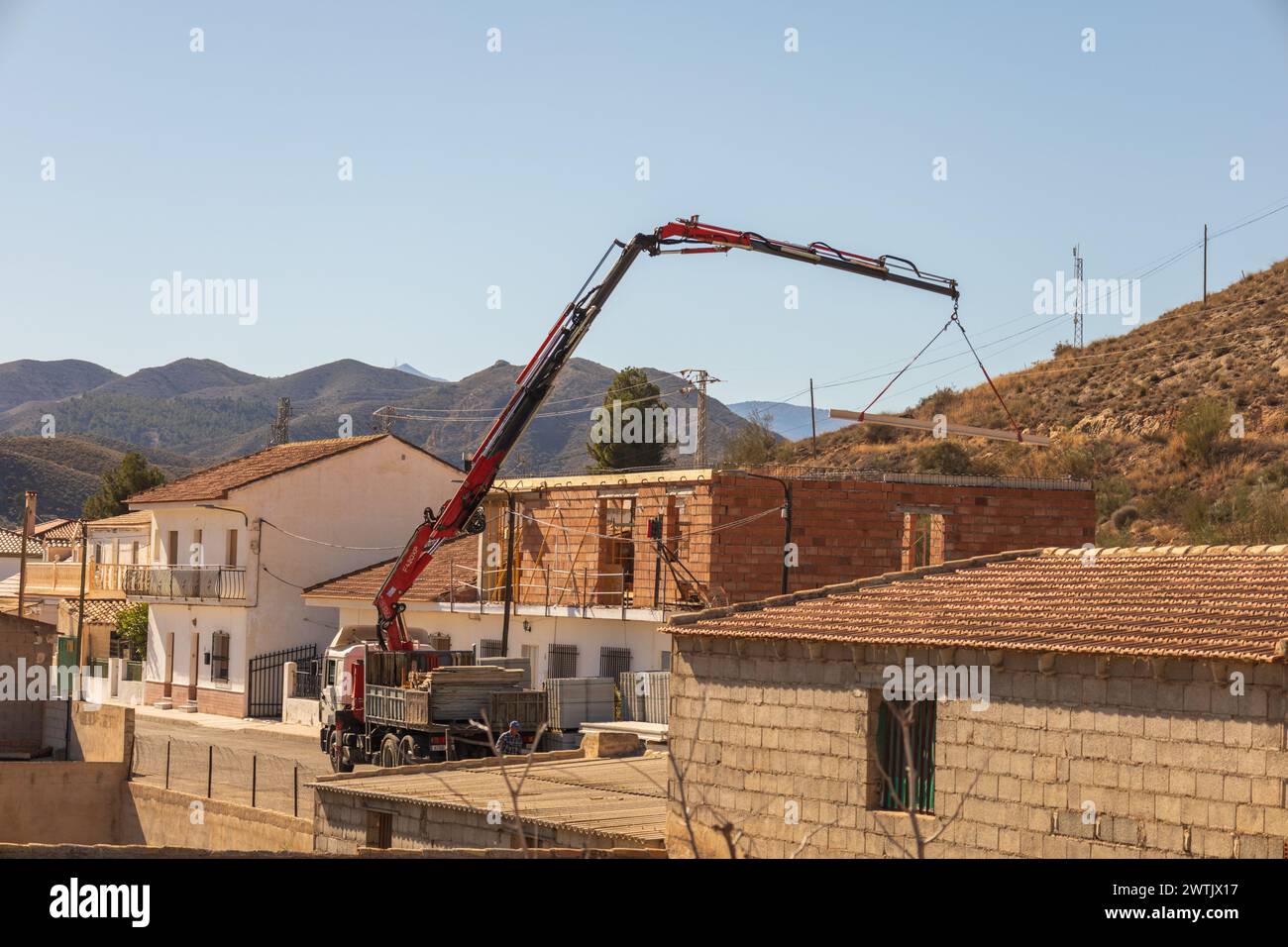 Poutres en béton armé levées sur un étage supérieur New Build, Espagne Banque D'Images