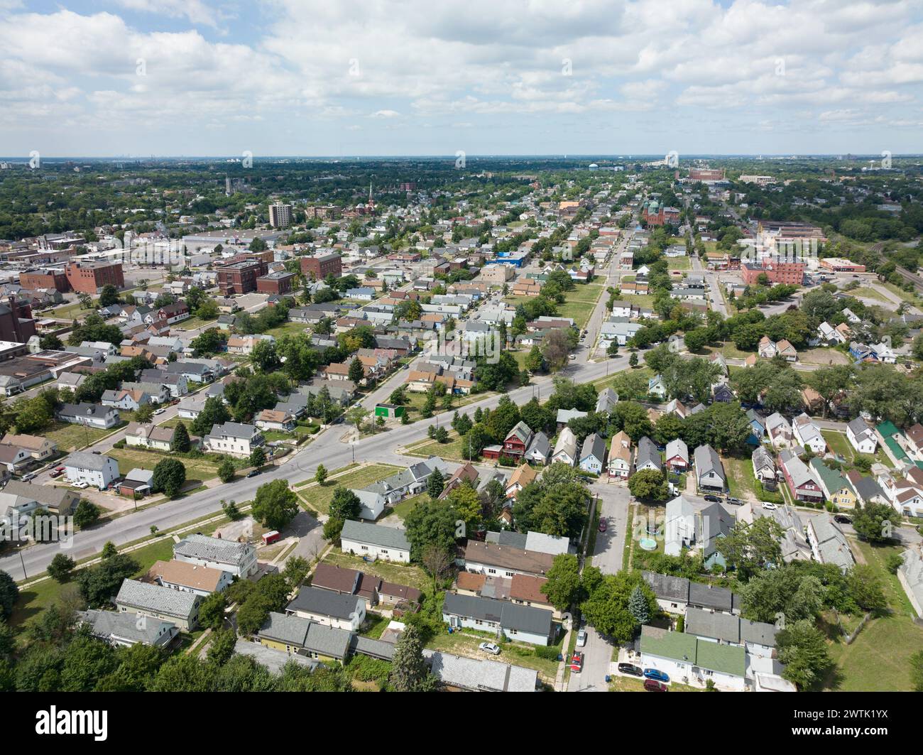 Vue aérienne des rues de Buffalo New York. Banque D'Images