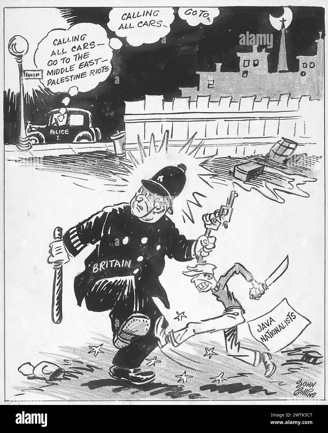 Dessin animé - le sort d'Un policier n'est pas heureux. John Collins (1917-2007) Banque D'Images