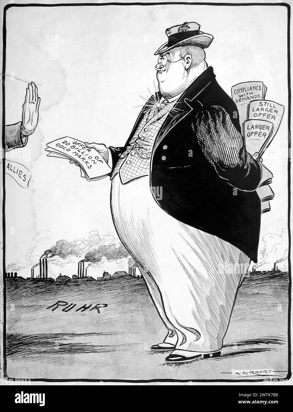 Dessin animé - sa méthode habituelle, courir fidèle à la forme Arthur George Racey (1870-1941) Banque D'Images