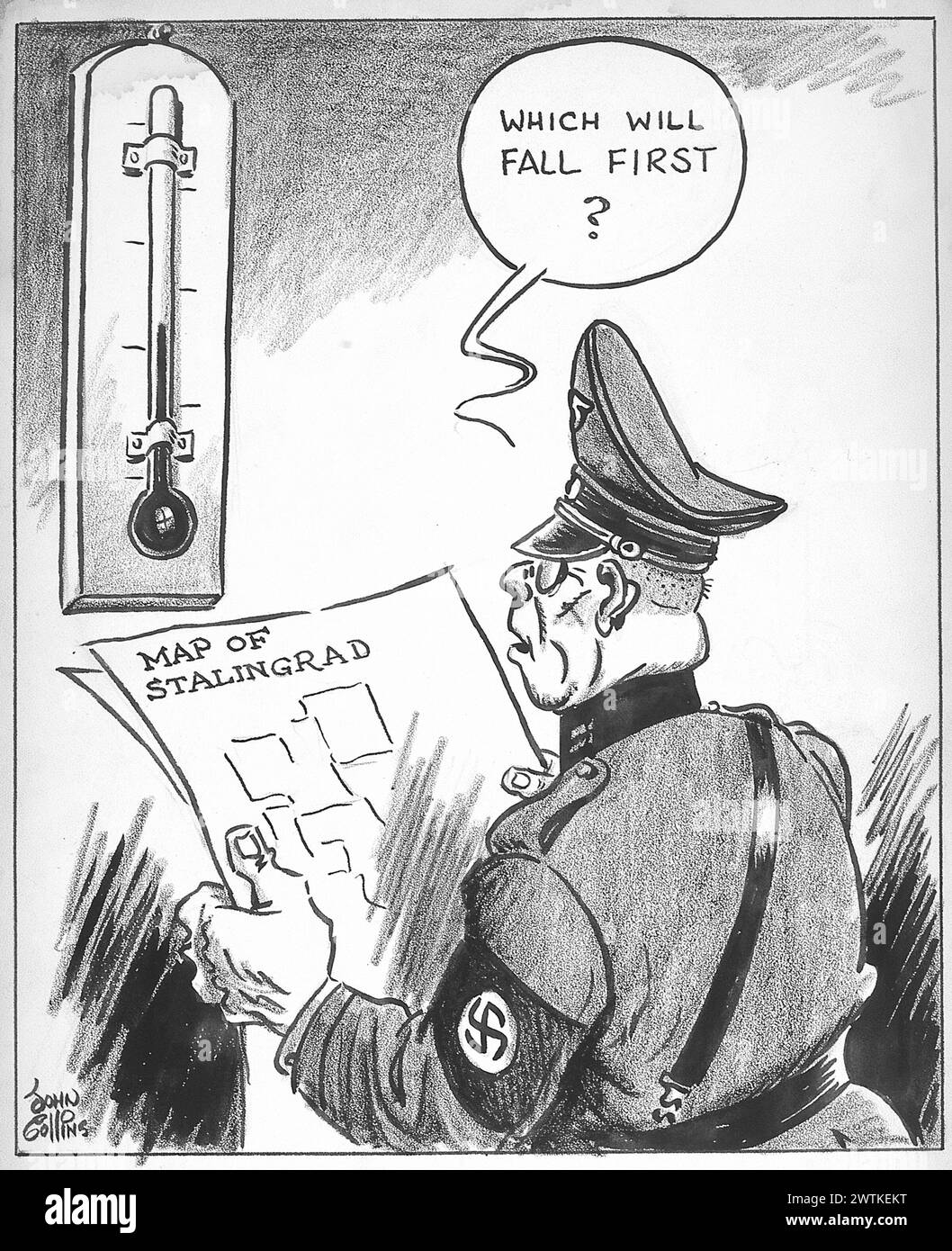 Dessin animé - la montre sur la Volga. John Collins (1917-2007) Banque D'Images