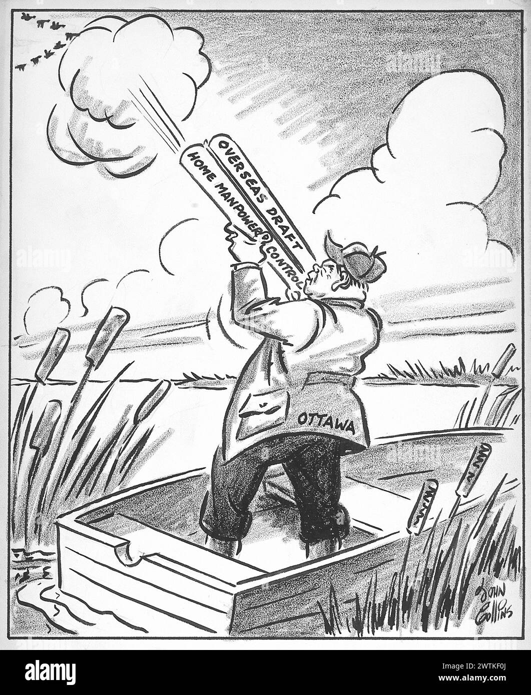 Dessin animé - pourquoi ne pas utiliser les deux barils ?. John Collins (1917-2007) Banque D'Images