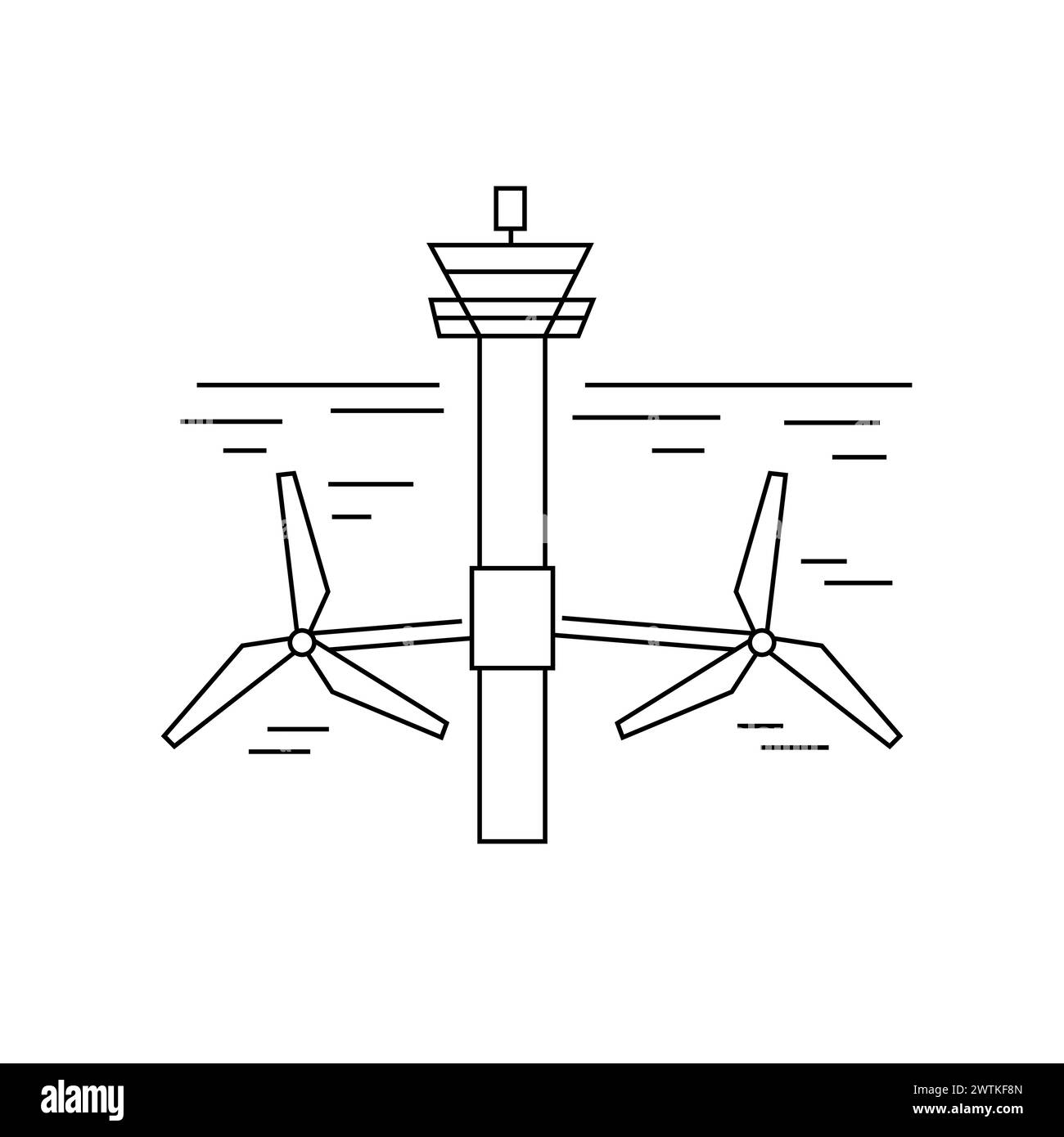 Icône de ligne de couleur de la centrale marémotrice. Source d'énergie alternative. Elément isolé par vecteur. Contour modifiable. Illustration de Vecteur