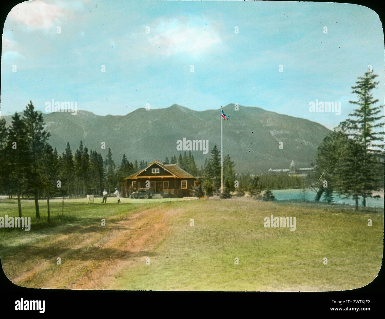 Transparence - Club House sur le terrain de golf, hôtel Banff Springs, Banff, Alberta, vers 1935 Banque D'Images