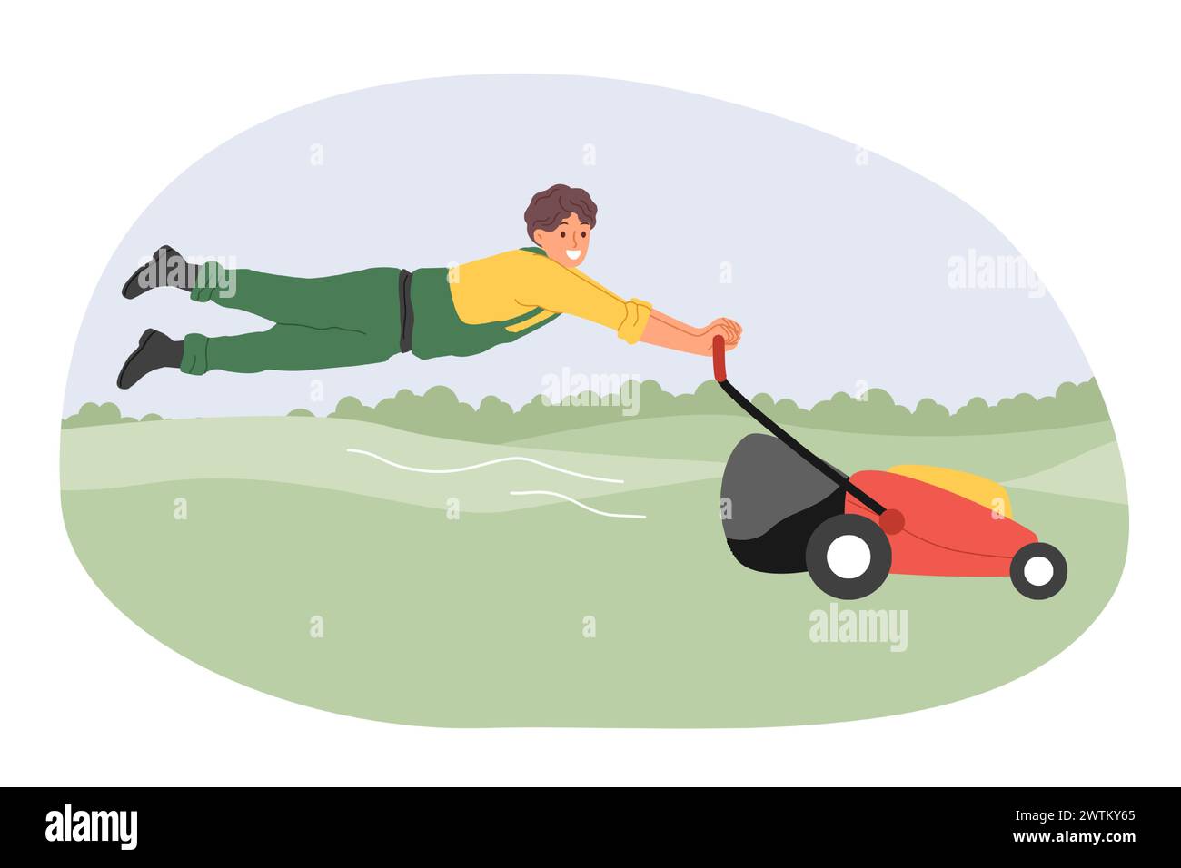 Homme jardinier utilise une tondeuse à gazon puissante pour entretenir l'herbe du parc public ou du terrain de golf Illustration de Vecteur