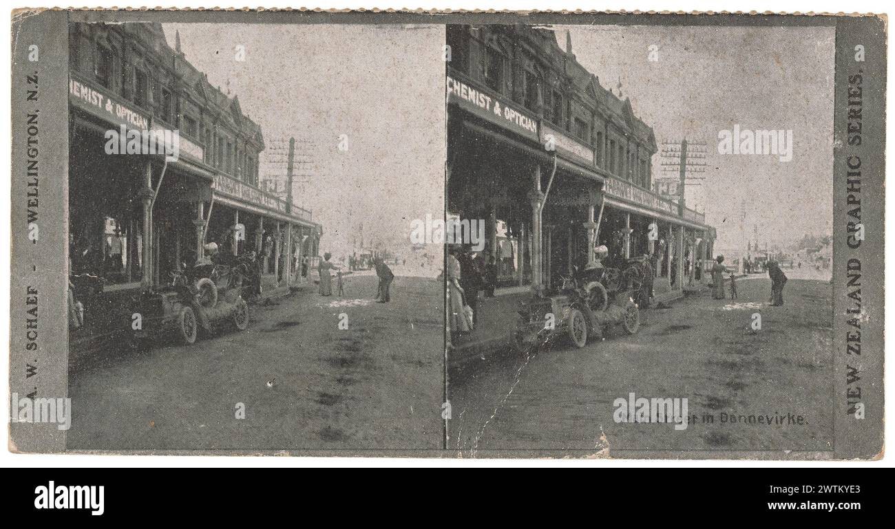 Rue principale à Dannevirke photographies stéréoscopiques, tirages à l'albumen, tirages noir et blanc Banque D'Images