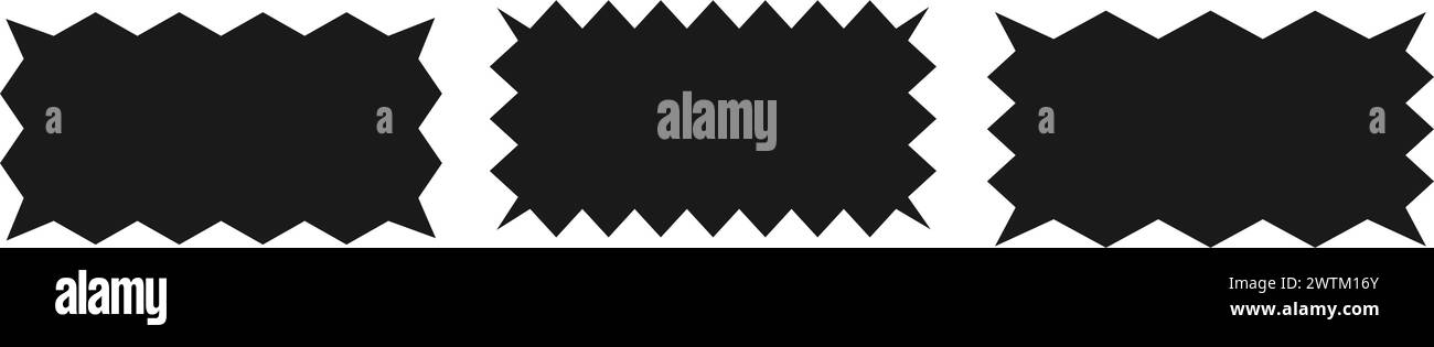 Rectangle avec bord en zigzag.Un ensemble de formes rectangulaires en zigzag inégales. Couleur noire. Éléments isolés pour la conception de la zone de texte, bouton, badge, bannière, t Illustration de Vecteur