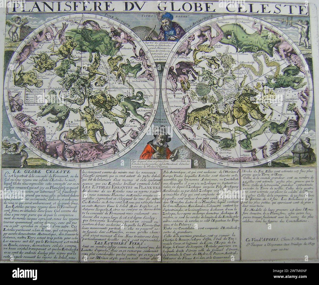 Carte astronomique - Planisfere du globe celeste Nicolas Sanson (1600-1667) Banque D'Images