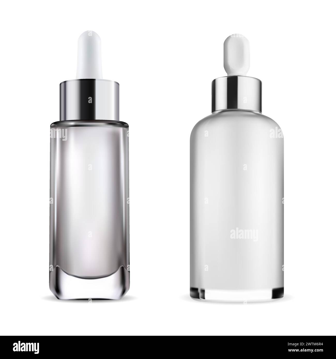 Flacon compte-gouttes. Bouteille d'huile essentielle en verre transparent, maquette vectorielle. Flacon d'essence de sérum de produit cosmétique, conception réaliste de l'emballage. Flacon compte-gouttes Illustration de Vecteur