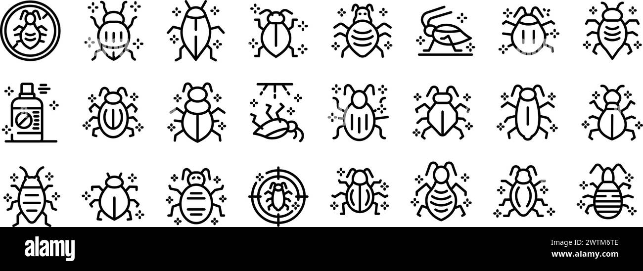 Les icônes de puceron définissent le vecteur de contour. Insecte de la nature estivale. Culture de jardin forestier Illustration de Vecteur