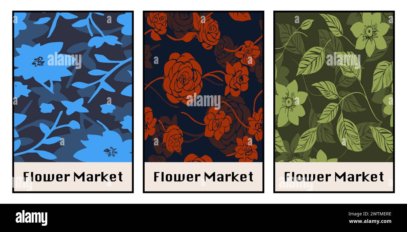 Set de 3 affiche botanique. Illustration pour art mural, carte de voeux et invitation. Banque D'Images