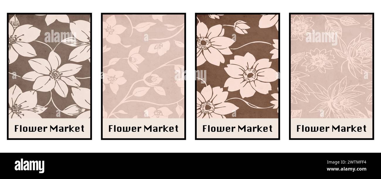 Set de 4 affiche botanique. Illustration pour art mural, carte de voeux et invitation. Banque D'Images