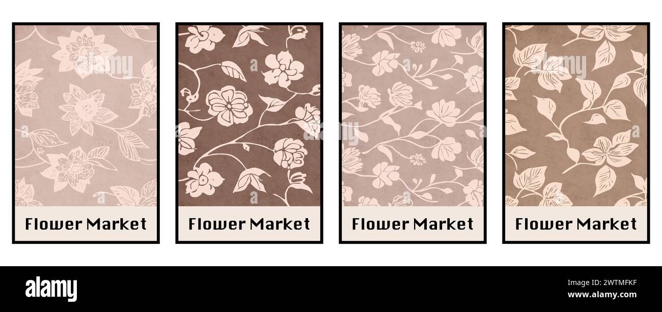 Set de 4 affiche botanique. Illustration pour art mural, carte de voeux et invitation. Banque D'Images