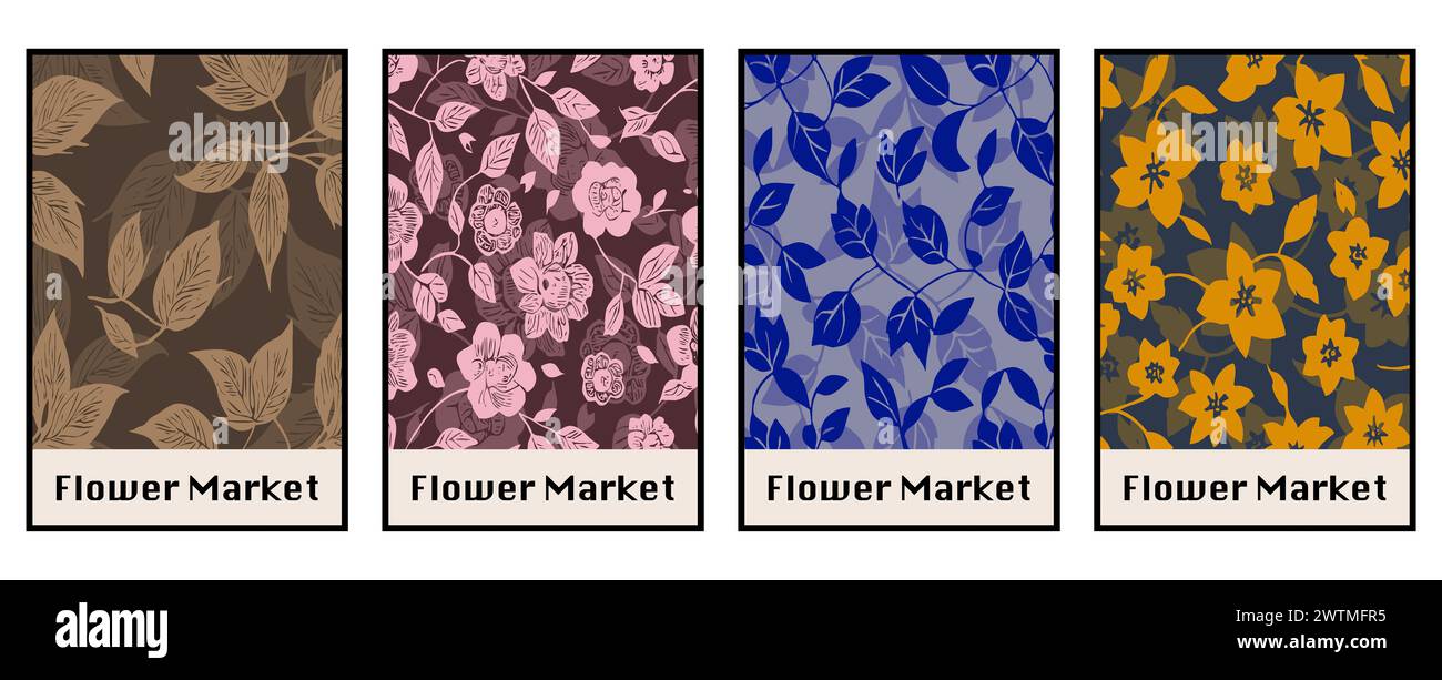 Set de 4 affiche botanique. Illustration pour art mural, carte de voeux et invitation. Banque D'Images