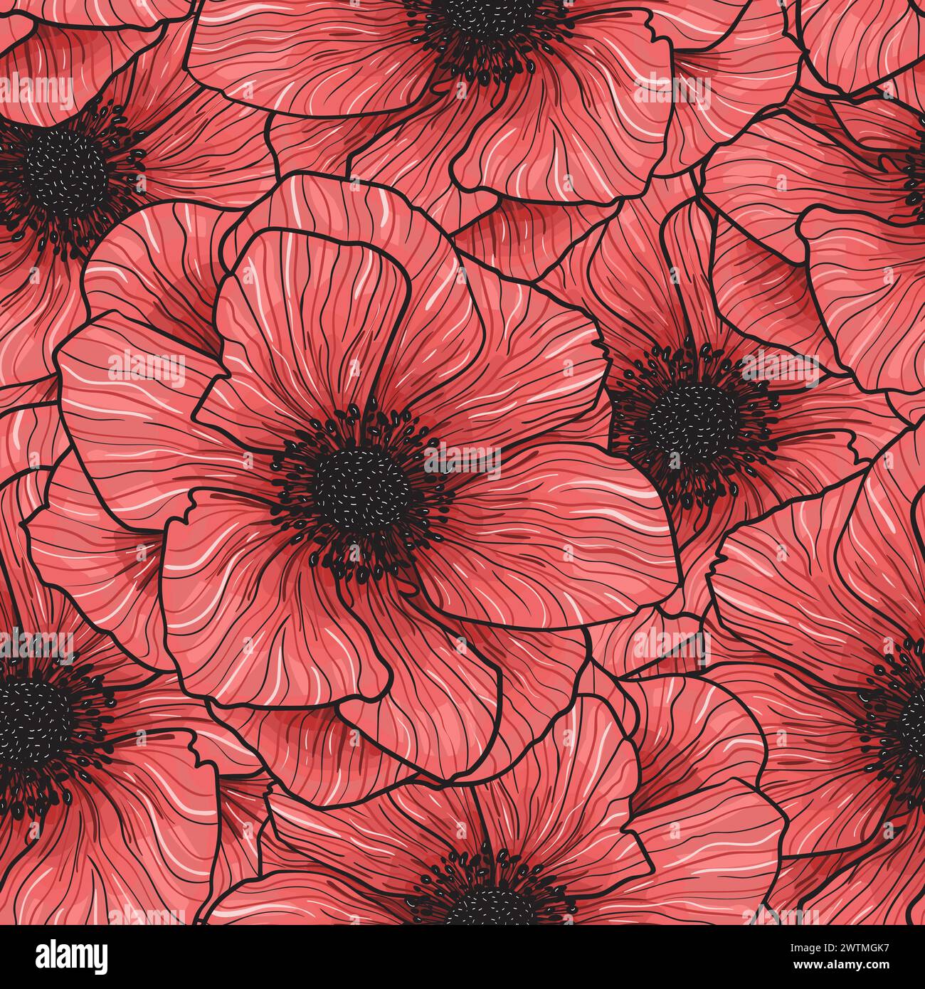 Motif sans couture vecteur anémones graphiques fleurs rouges motif vecteur anémones fleurs sauvages de printemps. Fleurs botaniques florales anémone. Illustration de Vecteur
