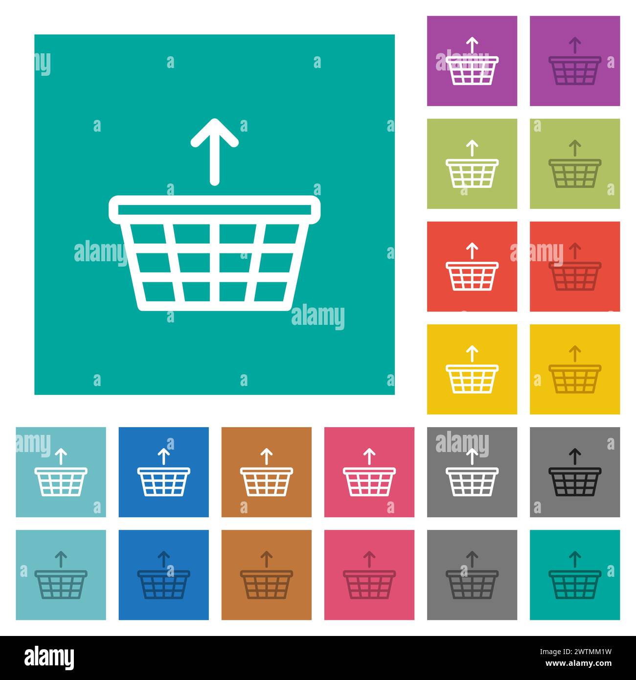 Panier retirer les icônes plates multicolores sur fond carré Uni. Inclus des variations d'icône blanches et plus foncées pour le survol ou l'eff actif Illustration de Vecteur