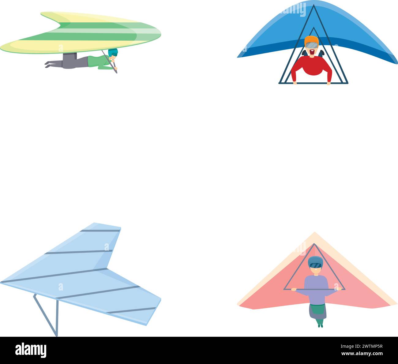 Les icônes de planeur accrochent définissent le vecteur de dessin animé. Homme glissant volant sport extrême. Sport aérien, style de vie actif Illustration de Vecteur