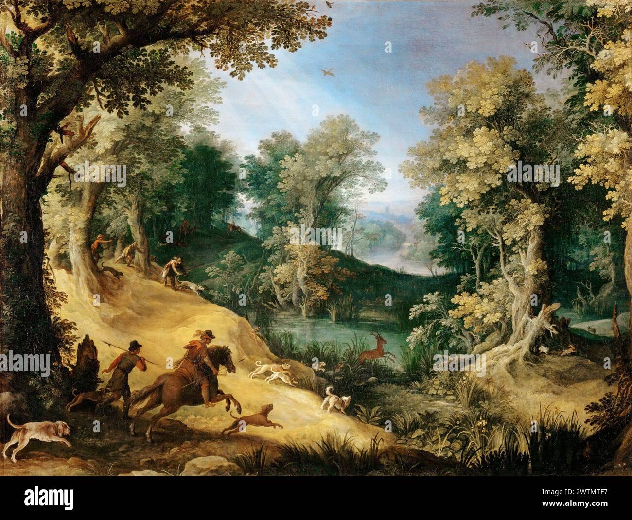 Stag Hunt, 1620 attribué à Paul Bril Banque D'Images