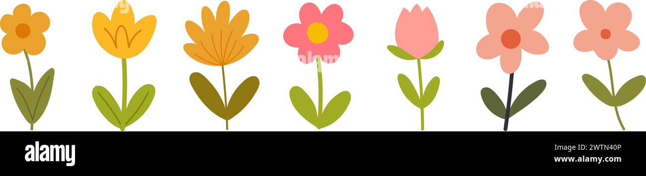 Fleurs minimales dessinées à la main. Imprimé fleuri printanier. Illustration vectorielle Illustration de Vecteur